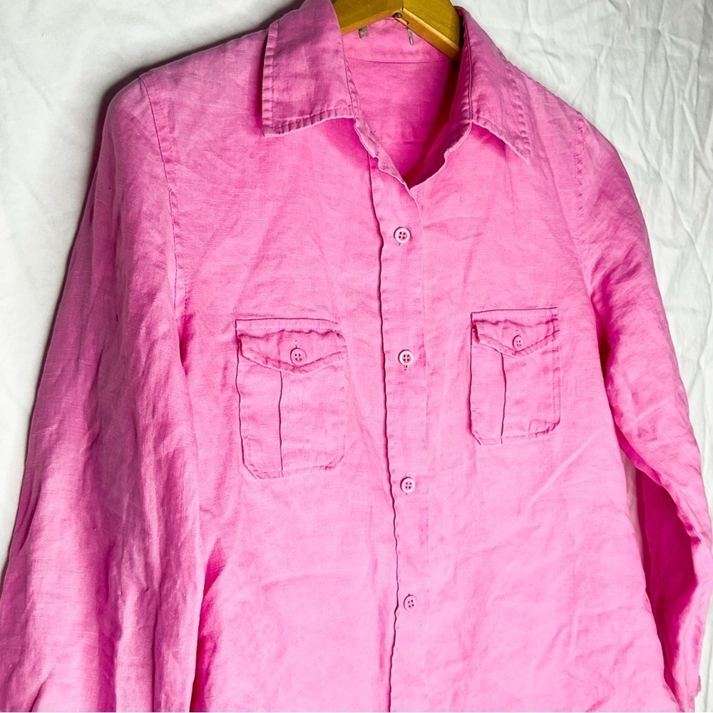 100% LINEN Pink Button Down Shirt | Long Sleeve Size Small